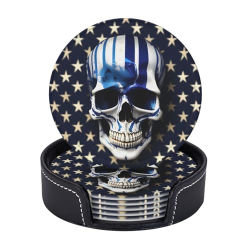 Untersetzer mit blauen Streifen, Sternen, Totenkopf-Druck, 6 Stück, Kaffeetassen, Tassen, Tischplatte, Zuhause, Büro, Esszimmer, Dekoration, leicht zu reinigen Untersetzer mit blauen Streifen, Sternen, Totenkopf-Druck, 6 Stück, Kaffeetassen, Tassen, Tischplatte, Zuhause, Büro, Esszimmer, Dekoration, leicht zu reinigen von AYYQWE