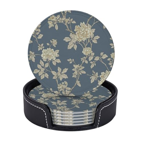 Untersetzer mit blauen und gelben Blumen, 6 Stück, für Kaffeetassen, Tassen, Tisch, Zuhause, Büro, Esszimmer, Dekoration, leicht zu reinigen von AYYQWE