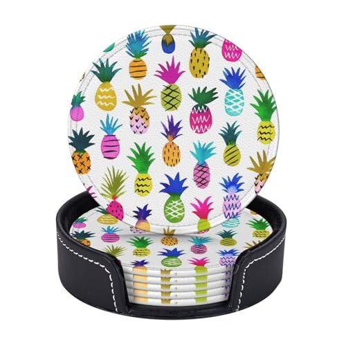 Untersetzer mit buntem Ananas-Druck, 6er-Set, Kaffeetassen, Tassen, Tischplatte, Zuhause, Büro, Esszimmer, Dekoration, leicht zu reinigen Untersetzer mit buntem Ananas-Druck, 6er-Set, Kaffeetassen, Tassen, Tischplatte, Zuhause, Büro, Esszimmer, Dekoration, leicht zu reinigen von AYYQWE