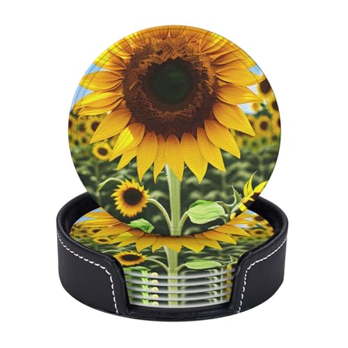 Untersetzer mit gelbem Sonnenblumen-Druck, 6 Stück, Kaffeetassen, Tassen, Tischplatte, Zuhause, Büro, Esszimmer, Dekoration, leicht zu reinigen von AYYQWE