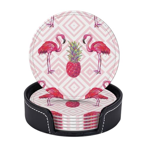 Untersetzer mit pinkem Flamingo-Ananas-Druck, 6er-Set, Kaffeetassen, Tassen, Tischplatte, Zuhause, Büro, Esszimmer, Dekoration, leicht zu reinigen von AYYQWE
