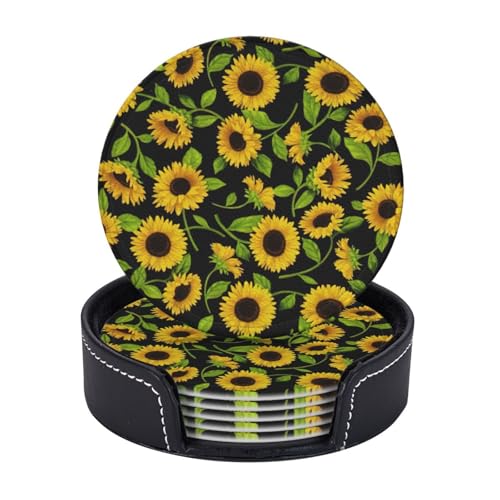 Untersetzer mit schönem Sonnenblumen-Druck, 6er-Set, Kaffeetassen, Tassen, Tischplatte, Zuhause, Büro, Esszimmer, Dekoration, leicht zu reinigen von AYYQWE