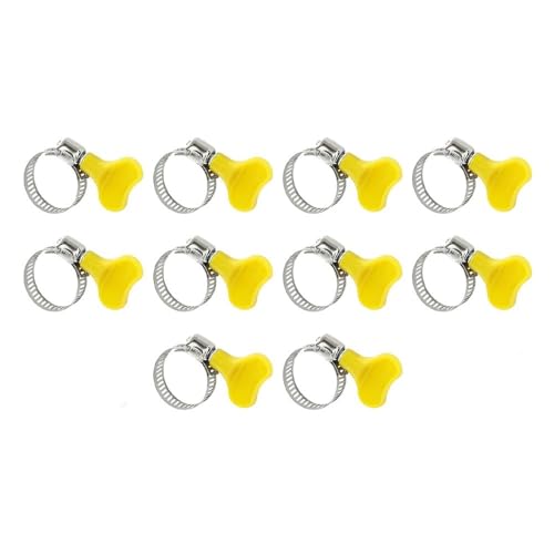 10 Stück 8–38 mm verstellbarer gelber Kunststoffgriff Handdrehschlauchschellen Schneckenantrieb Edelstahl-Rohrclips for Rohre(10pcs 22-32mm) von AYYSSM