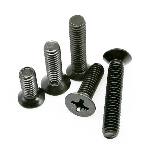 50 Stück M2 M2.5 M3 M3.5 M4 Mini Kleine schwarze Kreuzschlitzschrauben aus Kohlenstoffstahl mit flachem Senkkopf(16mm,M2.5) von AYYSSM