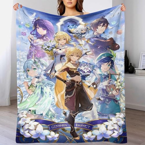 AYZOFCNDK Genshin Impact Kuscheldecke 3D Muster Decke Für Kinder Erwachsene Flauschig Spielfiguren Sherpa Decke, Hochdekorativ & Weihnachten Geburtstag Geschenke 40x50inch(100x130cm) von AYZOFCNDK