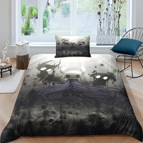 AYZOFCNDK Hollow Knight 3D Gedruckter Spiele Für Kinder Mädchen Jungen Bettbezug Set Bettwäschegarnitur Reissverschluss Und Kissenbezüge Weich Microfaser Bettwäsche 2 Teilig Single（135x200cm） von AYZOFCNDK