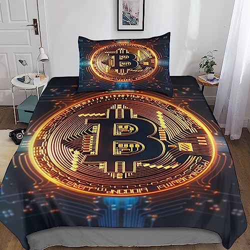 Bitcoin-Transaktionen (binär) 3D Gedruckter Bettwäschegarnitur Bettbezug Set Für Kinder Mädchen Jungen Und Kissenbezüge Bettwäsche Reissverschluss Weich Microfaser 2 Teilig Single（135x200cm） von AYZOFCNDK