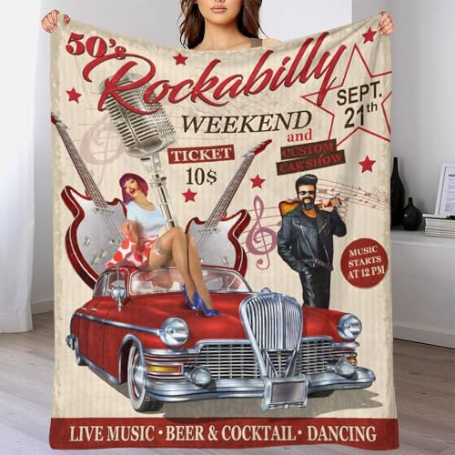 Rockabilly-Retro-Muster Kuscheldecke 3D Muster Decke Warm Sofaüberwurf Decke Für Mädchen, Kinder Kuscheldeke Sofadecke Dekorativ Dekoration 80x90inch(200x230cm) von AYZOFCNDK