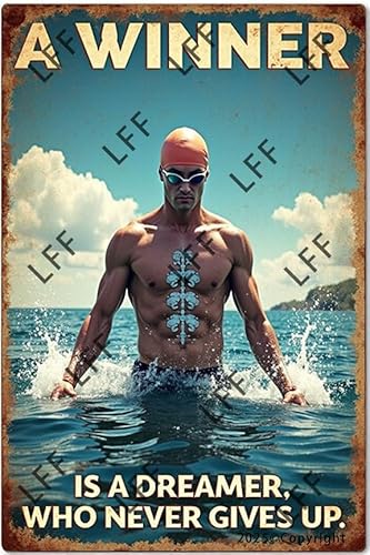 AYZYSMBM Lustiges Retro-Blechschild "A Winner Is A Dreamer Who Never Gives Up Swimming Boy Sky" Metallposter Plaketten Heimdekoration Leinwand Gemälde Poster 30,5 x 20,3 cm von AYZYSMBM