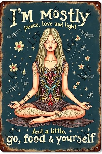 AYZYSMBM Lustiges Retro-Blechschild "I'm Mostly Peace Love and Light" aus Leichtmetall, Heimdekoration, Leinwand, Gemälde, Poster, 30,5 x 20,3 cm von AYZYSMBM