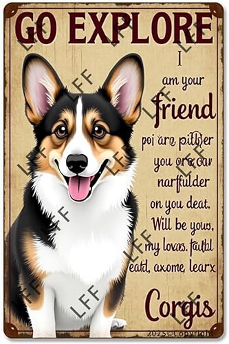 AYZYSMBM Metall-Blechschild im Retro-Stil, Corgi Dog I Am Your Friend Partner You Are Life Leader Dog Pet Love Zitat Home Bar Shop Dekorationen Kaffee Vintage Schild Geschenk 20,3 x 30,5 cm von AYZYSMBM