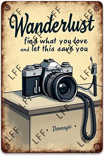 AYZYSMBM Vintage-Blechschild – Camera Wanderlust Find What You Love And Let This Save You – Wandkunst für Zuhause oder Büro, Dekoration, Poster für Spirituelle – Metallschild 20,3 x 30,5 cm AYZYSMBM Vintage-Blechschild – Camera Wanderlust Find What You Love And Let This Save You – Wandkunst für Zuhause oder Büro, Dekoration, Poster für Spirituelle – Metallschild 20,3 x 30,5 cm von AYZYSMBM