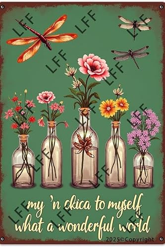AYZYSMBM Vintage-Blechschild – Libellen-Blume I See They Bloom For Me And You – Wandkunst für Zuhause oder Büro Dekor Poster für Spirituelle – Metallschild 20,3 x 30,5 cm von AYZYSMBM