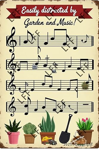 AYZYSMBM Vintage-Blechschild – leicht abgelenkt von Garten und Musik – Wandkunst für Zuhause oder Büro, Dekoration, Poster für spirituelle – Metallschild, 20,3 x 30,5 cm von AYZYSMBM