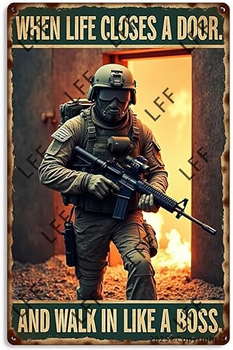 Vintage-Blechschild – American Special Forces When Life Closes A Door, Breach The Wall And Walk In Like A Boss – Wandkunst für Zuhause oder Büro, Dekor-Poster für Spirituelle – Metallschild 20,3 x von AYZYSMBM