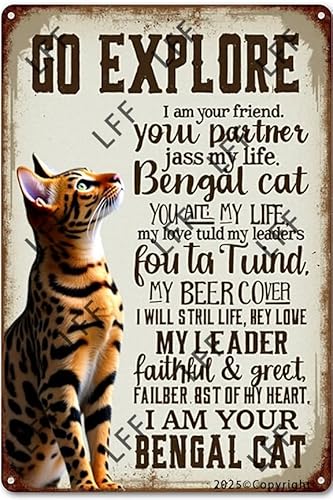 Vintage-Blechschild – Bengalkatze I Am Your Friend Your Partner Your Bengal Cat You Are My Life My Love My Leader – Wandkunst für Zuhause oder Büro Dekor Poster für Spirituelle – Metallschild 20,3 x von AYZYSMBM