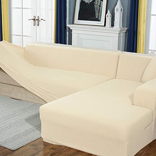 AYouge Sofabezug,Sofabezug Ecksofa-Sofabezug Stretch Sofabezug mit festem Schaumstoffstab für 1/2/3/4 Sitzer（L-förmiges Ecksofa erfordert Zwei） von AYouge