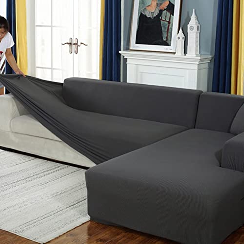 AYouge Sofabezug,Sofabezug Ecksofa-Sofabezug Stretch Sofabezug mit festem Schaumstoffstab für 1/2/3/4 Sitzer（L-förmiges Ecksofa erfordert Zwei） von AYouge