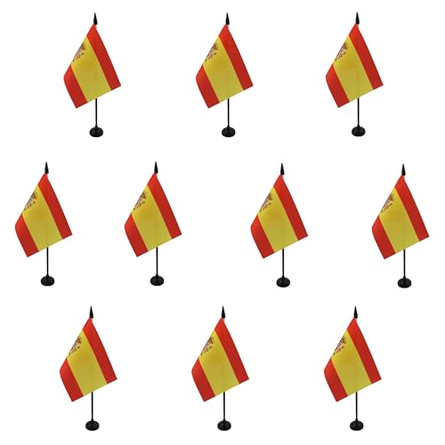AZ FLAG 10 Stück Tischflagge Spanien – 15 x 10 cm – 10 Mini-Flaggen Spanisch für Büro aus 100% Polyester mit Fahnenstange von 25 cm und Sockel aus schwarzem Kunststoff AZ FLAG 10 Stück Tischflagge Spanien – 15 x 10 cm – 10 Mini-Flaggen Spanisch für Büro aus 100% Polyester mit Fahnenstange von 25 cm und Sockel aus schwarzem Kunststoff von AZ FLAG