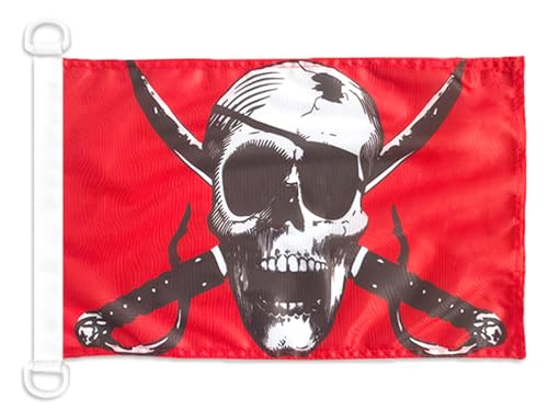 AZ FLAG BOOTFLAGGE Pirat Crimson 45x30cm - Piraten Totenkopf BOOTSFAHNE 30 x 45 cm Marine flaggen Top Qualität von AZ FLAG