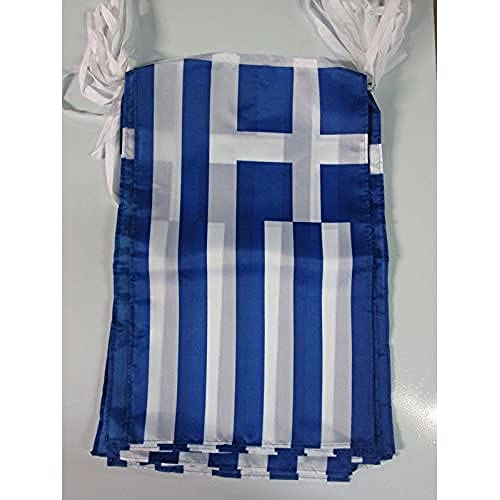 AZ FLAG FAHNENKETTE GRIECHENLAND 12 Meter mit 20 flaggen 45x30cm- GRIECHISCHE Girlande Flaggenkette 30 x 45 cm von AZ FLAG