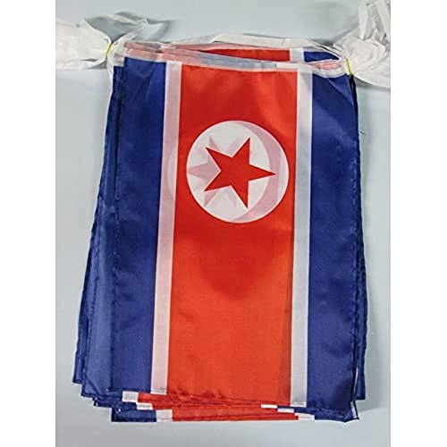 FAHNENKETTE NORDKOREA 12 meter mit 20 flaggen 45x30cm- NORDKOREANISCHE Girlande Flaggenkette 30 x 45 cm AZ FLAG von AZ FLAG