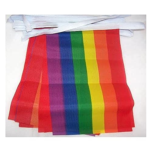 AZ FLAG FAHNENKETTE Regenbogen 6 Meter mit 20 flaggen 21x14cm - SCHWUL Girlande Flaggenkette 14 x 21 cm von AZ FLAG