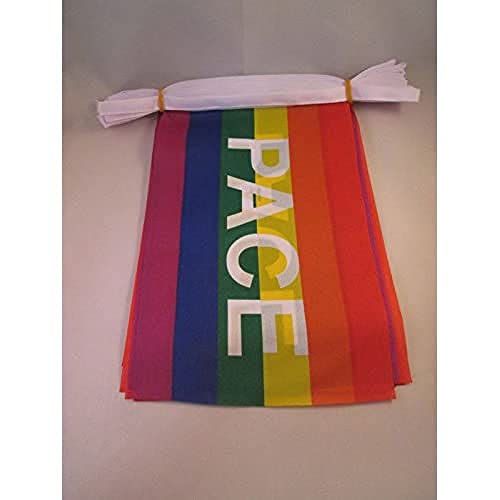 AZ FLAG FAHNENKETTE Regenbogen Frieden PACE 6 Meter mit 20 flaggen 21x14cm - Peace Girlande Flaggenkette 14 x 21 cm von AZ FLAG