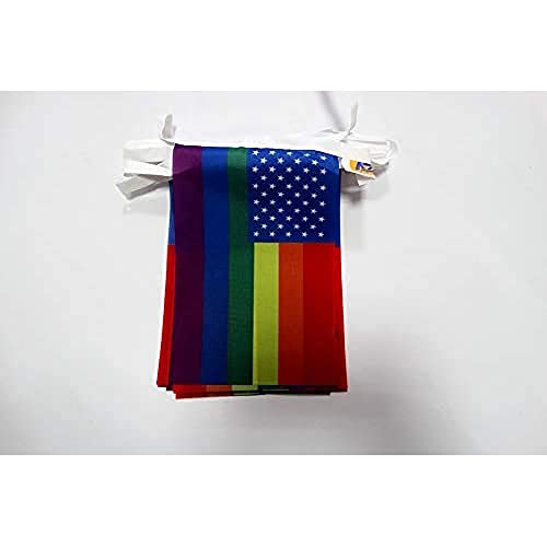 AZ FLAG FAHNENKETTE Regenbogen USA 6 Meter mit 20 flaggen 21x14cm - VEREINIGTEN Staaten VON Amerika Girlande Flaggenkette 14 x 21 cm von AZ FLAG