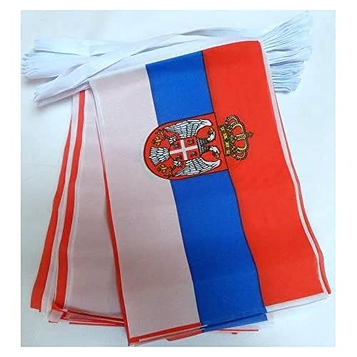 AZ FLAG FAHNENKETTE SERBIEN 12 Meter mit 20 flaggen 45x30cm- SERBISCHE Girlande Flaggenkette 30 x 45 cm von AZ FLAG