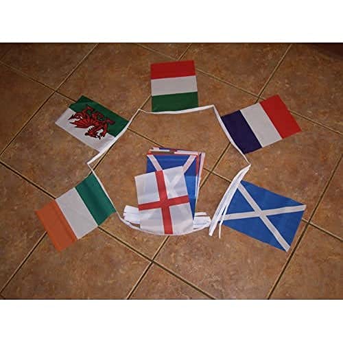 FAHNENKETTE SIX NATIONS RUGBY 6 meter mit 18 flaggen 21x14cm- SECHS NATIONEN Girlande Flaggenkette 14 x 21 cm AZ FLAG von AZ FLAG