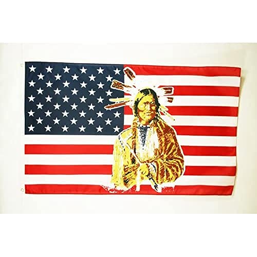 FLAGGE USA MIT INDIANER 150x90cm - VEREINIGTEN STAATEN VON AMERIKA FAHNE 90 x 150 cm - flaggen AZ FLAG Top Qualität von AZ FLAG