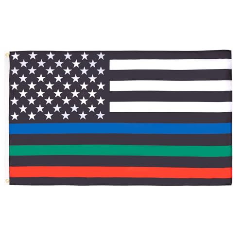 AZ FLAG - Flagge Usa Thin Blue Red Green Line - 150x90 cm - Vereinigten Staaten Von Amerika Grau Linie Fahne 100% Polyester mit Messing-Ösen - 110g von AZ FLAG