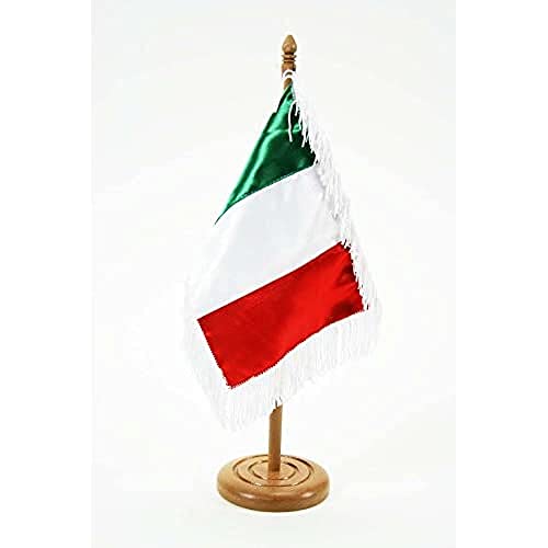 AZ FLAG Prestige TISCHFLAGGE Italien 22x15cm Satin Holz - ITALIENISCHE TISCHFAHNE 15 x 22 cm - flaggen von AZ FLAG