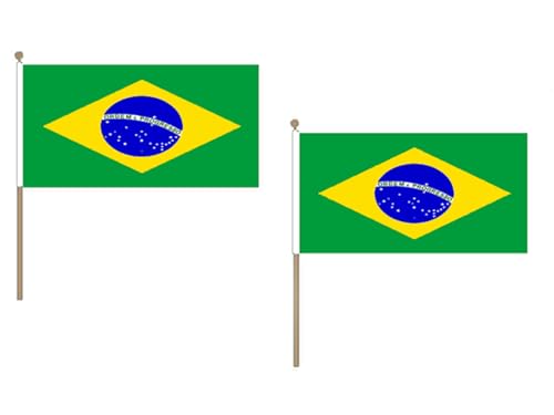 AZ FLAG STOCKFLAGGE BRASILIEN 45x30cm mit holzmast - 10 stück BRASILIANISCHE STOCKFAHNE 30 x 45 cm - flaggen von AZ FLAG
