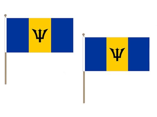 AZ FLAG STOCKFLAGGE Barbados 45x30cm mit holzmast - 10 stück Barbados STOCKFAHNE 30 x 45 cm - flaggen von AZ FLAG