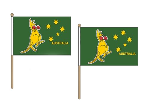 AZ FLAG STOCKFLAGGE Boxing Kangaroo 45x30cm mit holzmast - 10 stück Boxing Matilda STOCKFAHNE 30 x 45 cm - flaggen von AZ FLAG