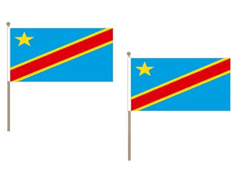 STOCKFLAGGE DEMOKRATISCHE REPUBLIK DES KONGO 45x30cm mit holzmast - 10 stück KONGOLESISCHE STOCKFAHNE 30 x 45 cm - flaggen AZ FLAG von AZ FLAG