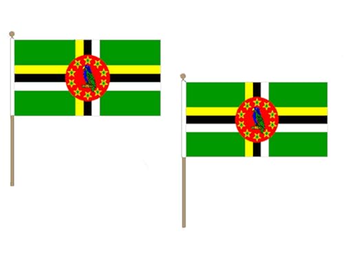 STOCKFLAGGE DOMINICA 45x30cm mit holzmast - 10 stück COMMONWEALTH DOMINICA STOCKFAHNE 30 x 45 cm - flaggen AZ FLAG von AZ FLAG