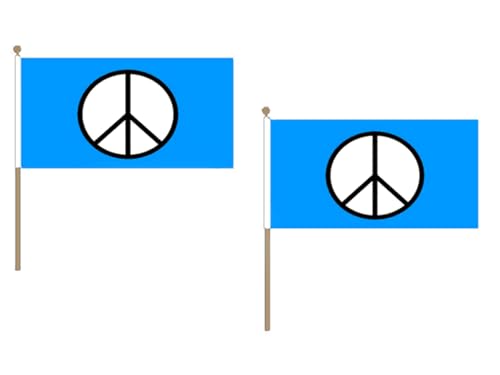 AZ FLAG STOCKFLAGGE Frieden BLAU Symbol 45x30cm mit holzmast - 10 stück Peace STOCKFAHNE 30 x 45 cm - flaggen von AZ FLAG