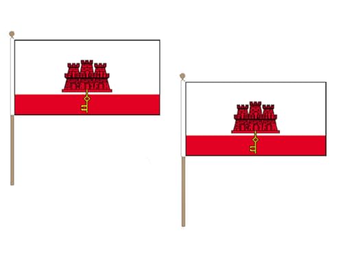 AZ FLAG STOCKFLAGGE Gibraltar 45x30cm mit holzmast - 10 stück ENGLISCHE STOCKFAHNE 30 x 45 cm - flaggen von AZ FLAG