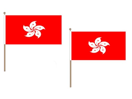 AZ FLAG STOCKFLAGGE Hongkong 45x30cm mit holzmast - 10 stück HK STOCKFAHNE 30 x 45 cm - flaggen von AZ FLAG