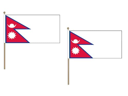 AZ FLAG STOCKFLAGGE Nepal 45x30cm mit holzmast - 10 stück NEPALESISCHE STOCKFAHNE 30 x 45 cm - flaggen von AZ FLAG