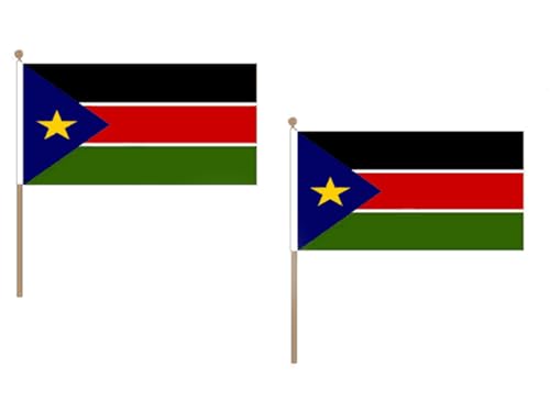 AZ FLAG STOCKFLAGGE SÜDSUDAN 45x30cm mit holzmast - 10 stück SUDANESISCHE SÜDLICHE STOCKFAHNE 30 x 45 cm - flaggen von AZ FLAG