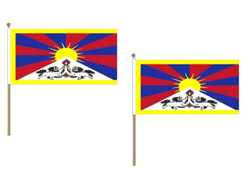 AZ FLAG STOCKFLAGGE Tibet 45x30cm mit holzmast - 10 stück TIBETISCHE STOCKFAHNE 30 x 45 cm - flaggen von AZ FLAG