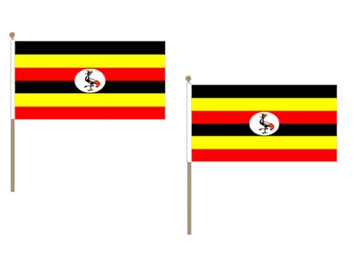 STOCKFLAGGE UGANDA 45x30cm mit holzmast - 10 stück UGANDISCHE STOCKFAHNE 30 x 45 cm - flaggen AZ FLAG von AZ FLAG