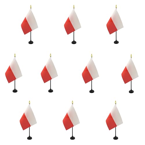 AZ FLAG - Set mit 10 Mini-Tischflaggen Polen – 15 x 10 cm – 10 polnische Büroflaggen aus 100% Polyester mit Fahnenstange mit Goldstich AZ FLAG - Set mit 10 Mini-Tischflaggen Polen – 15 x 10 cm – 10 polnische Büroflaggen aus 100% Polyester mit Fahnenstange mit Goldstich von AZ FLAG