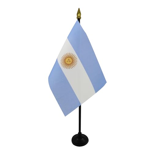 AZ FLAG TISCHFLAGGE ARGENTINIEN 15x10cm goldene splitze - ARGENTINISCHE TISCHFAHNE 10 x 15 cm - flaggen von AZ FLAG