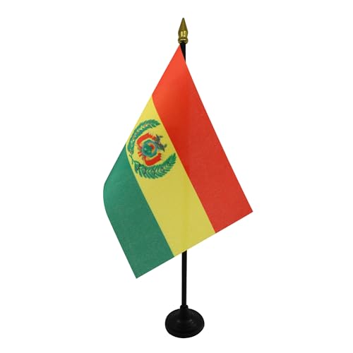 AZ FLAG TISCHFLAGGE BOLIVIEN 15x10cm goldene splitze - BOLIVIANISCHE TISCHFAHNE 10 x 15 cm - flaggen von AZ FLAG