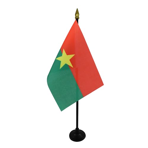 Burkina Faso Tischflagge 100D Polyester mit goldener Spitze, 15 cm x 10 cm von AZ FLAG